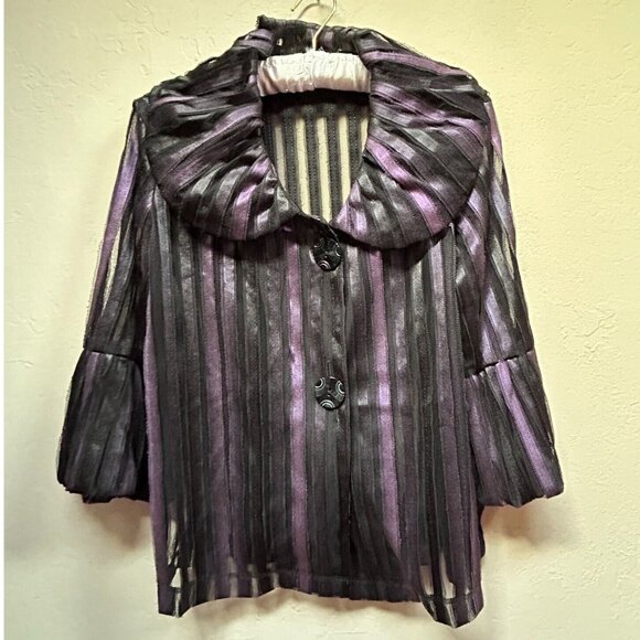 IC Collection Womens Striped Lightweight Swing Jacket Wide Collar Black Purple
